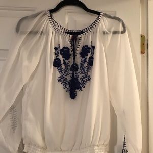 Long sleeve white embroidered top